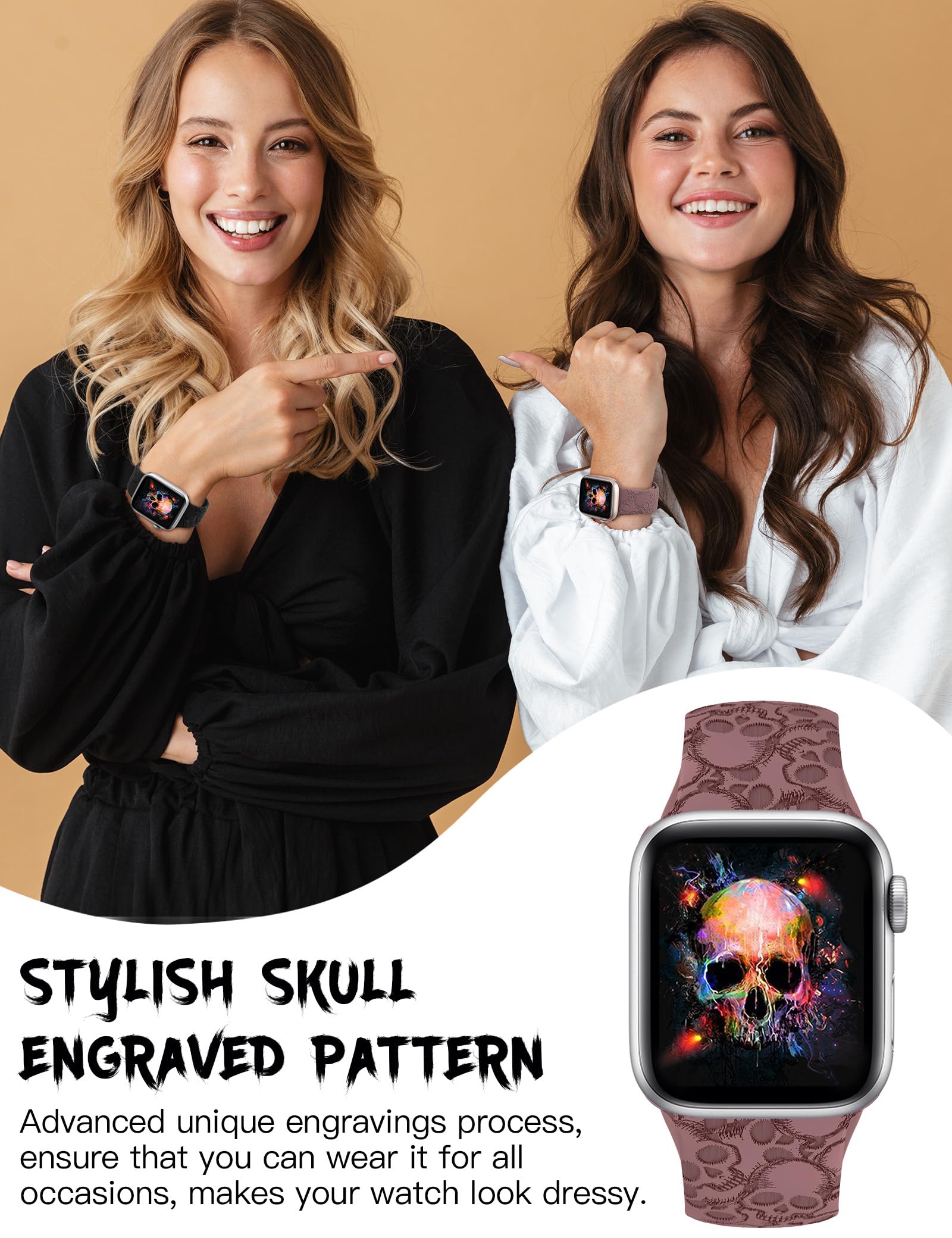 Wearlizer Halloween Skull Engraved Band Compatible With Apple Watch Band 40Mm/38Mm/41Mm For Women Men Cute Soft Silicone Sport S
